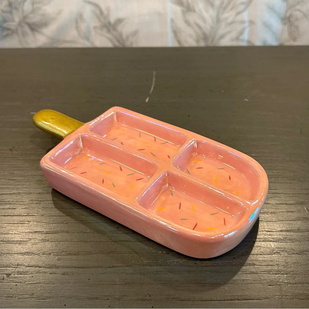 Pink Popsicle Shaped Ceramic Jewelry Trinket Tray